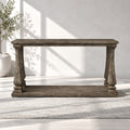 Gray Wood Sofa Table with Open Shelf and Baluster Legs