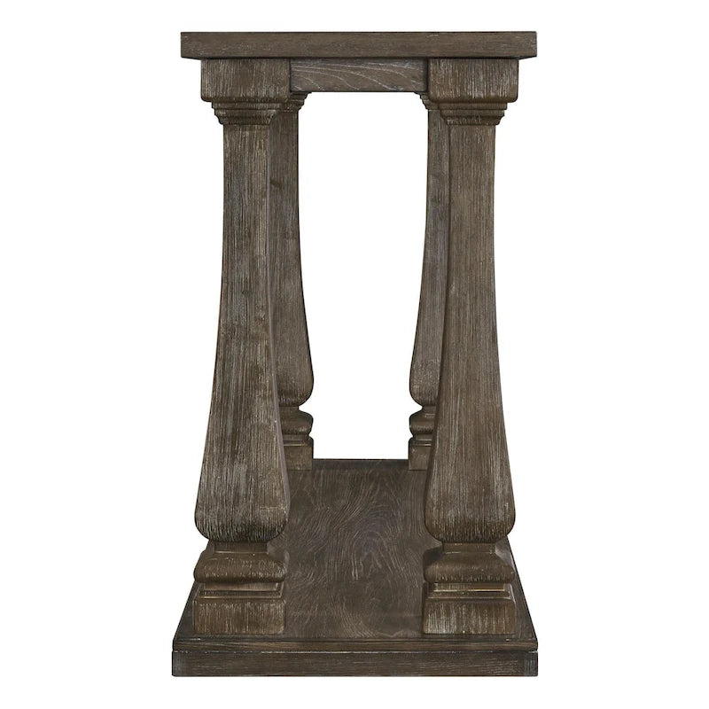 Gray Wood Sofa Table with Open Shelf and Baluster Legs