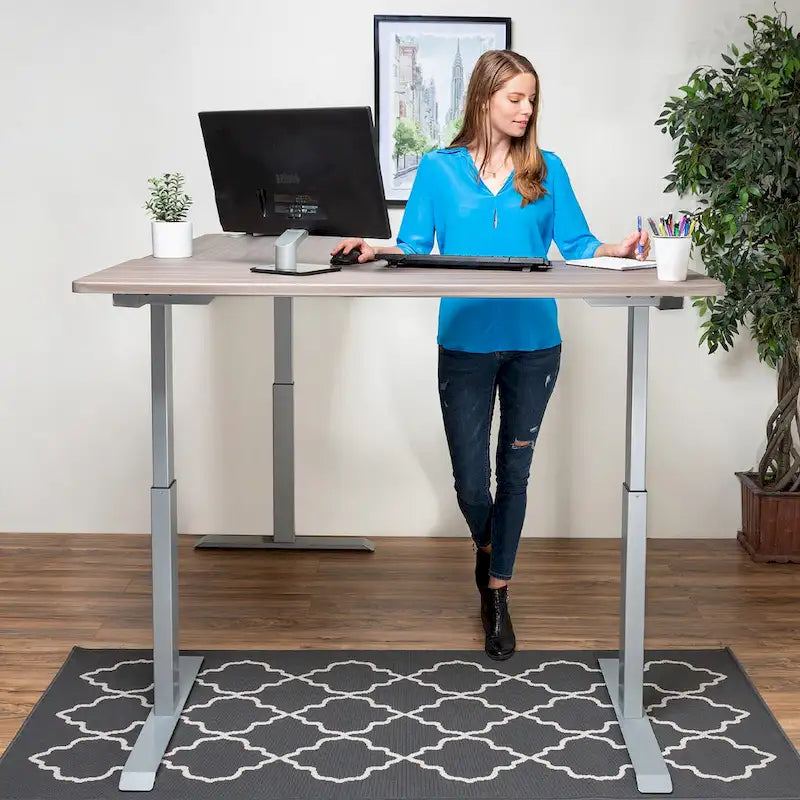 L-Shaped Electric Standing Desk with Solid Wood Desktop