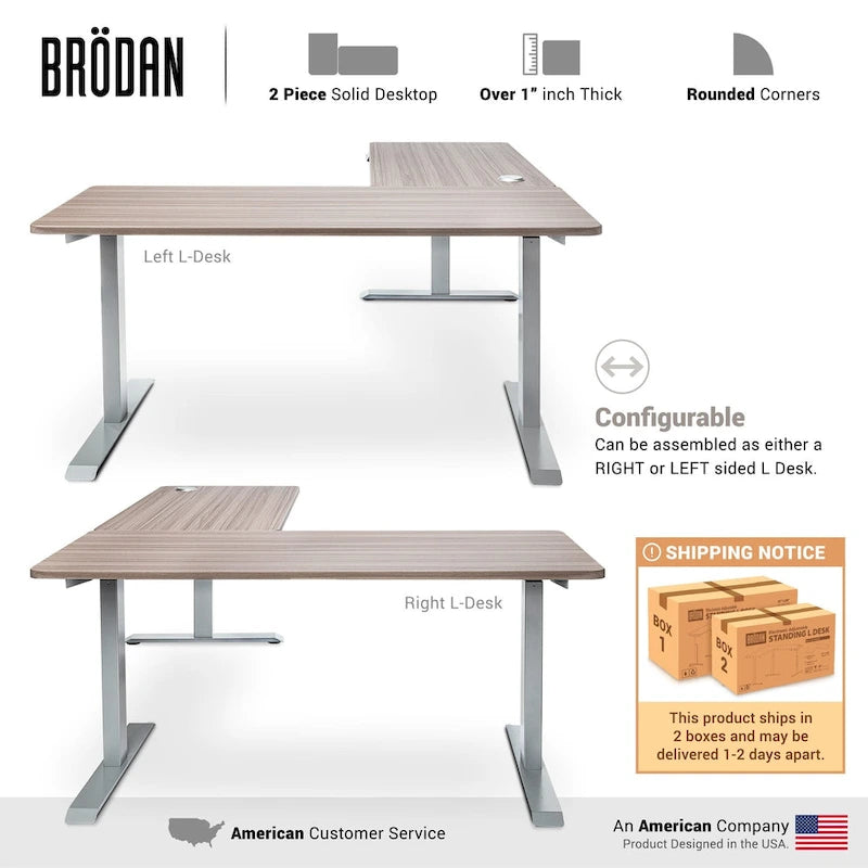 L-Shaped Electric Standing Desk with Solid Wood Desktop