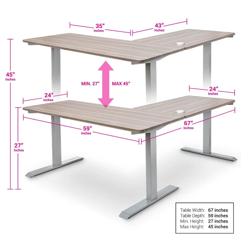 L-Shaped Electric Standing Desk with Solid Wood Desktop
