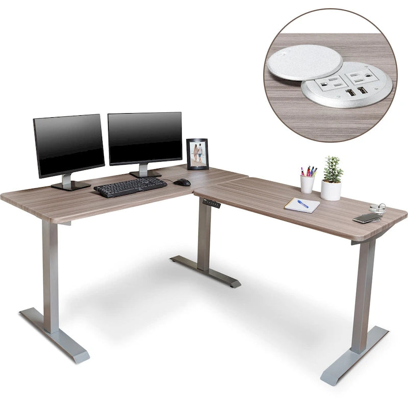 L-Shaped Electric Standing Desk with Solid Wood Desktop