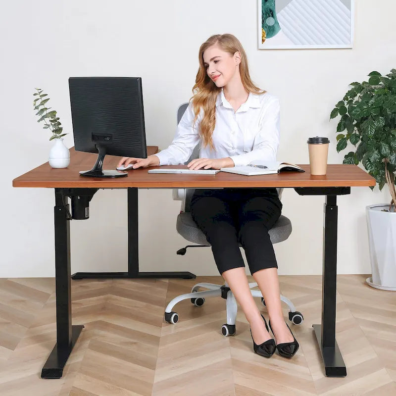 L-Shaped Electric Standing Desk with Solid Wood Desktop