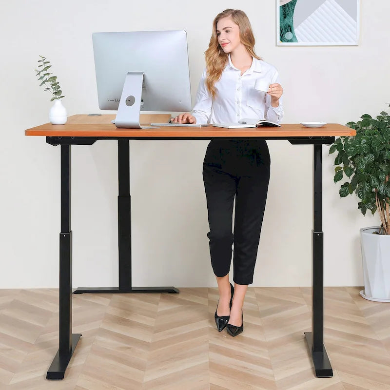 L-Shaped Electric Standing Desk with Solid Wood Desktop