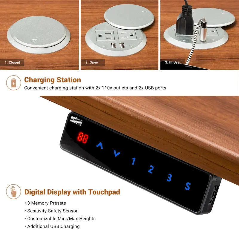 L-Shaped Electric Standing Desk with Solid Wood Desktop