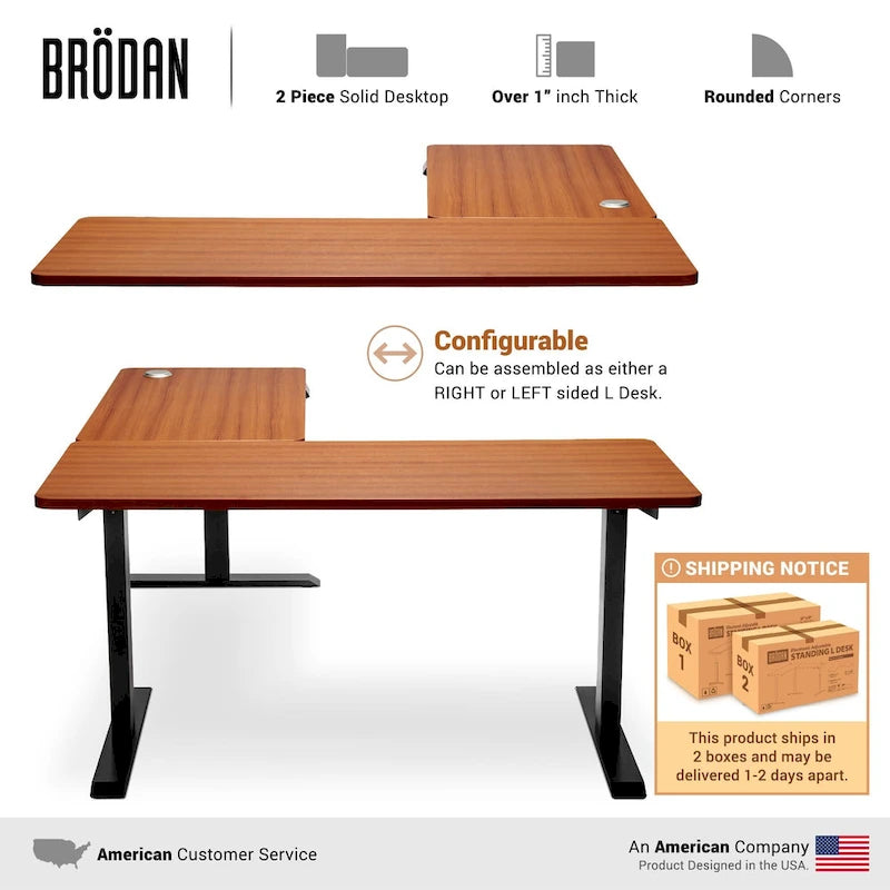 L-Shaped Electric Standing Desk with Solid Wood Desktop