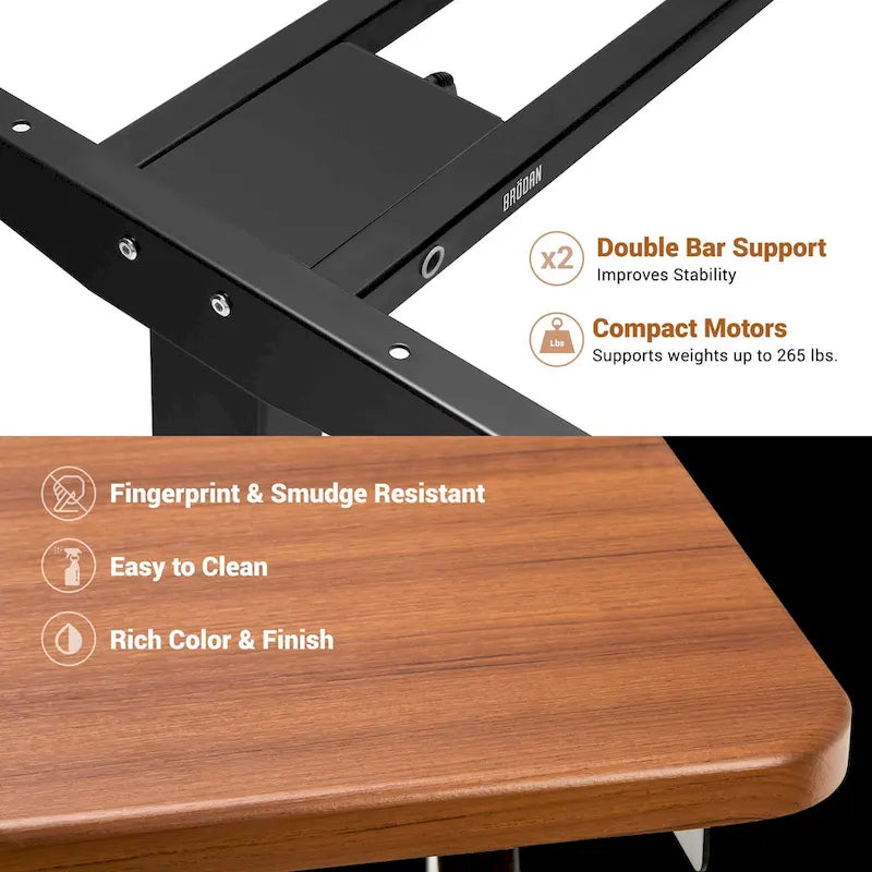 L-Shaped Electric Standing Desk with Solid Wood Desktop