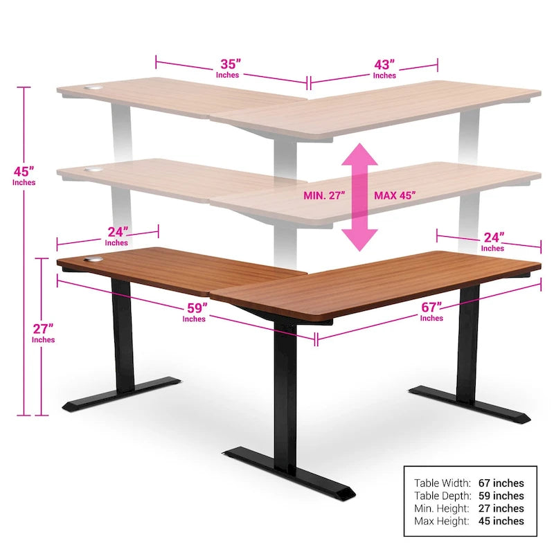 L-Shaped Electric Standing Desk with Solid Wood Desktop