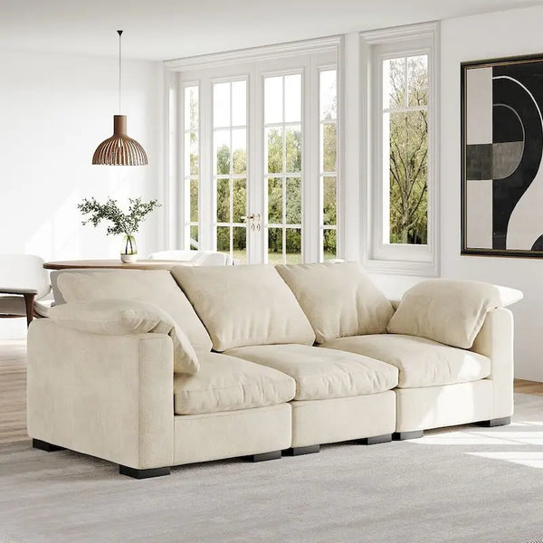 86.61 Modern Farmhouse Deep 3-Seater Sofa, Track Arm Couch, Linen Fabric Sofa
