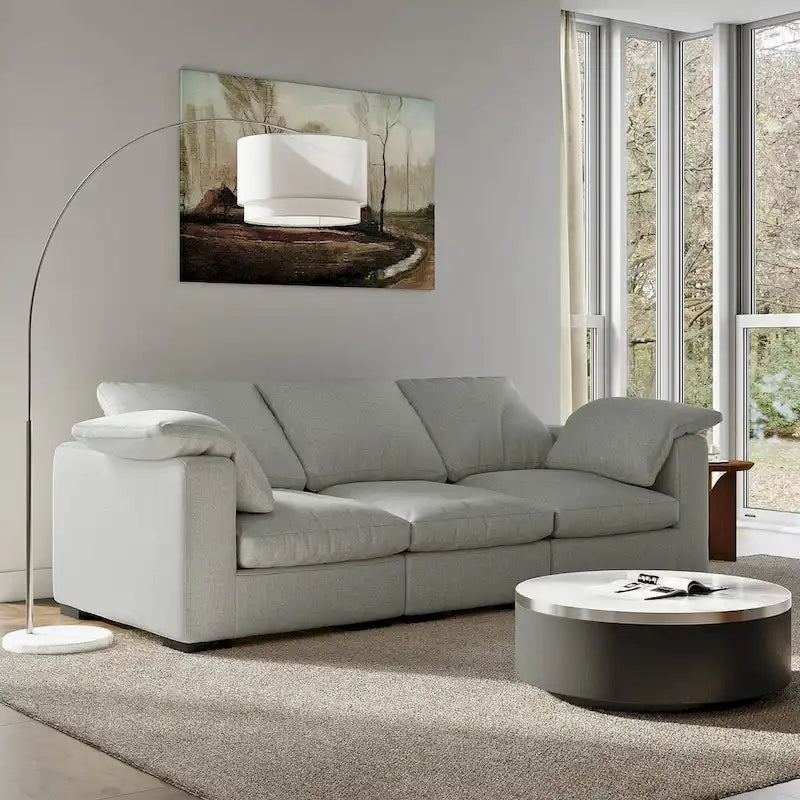 Modern Deep-Seat Three-Seater Linen Blend Sofa