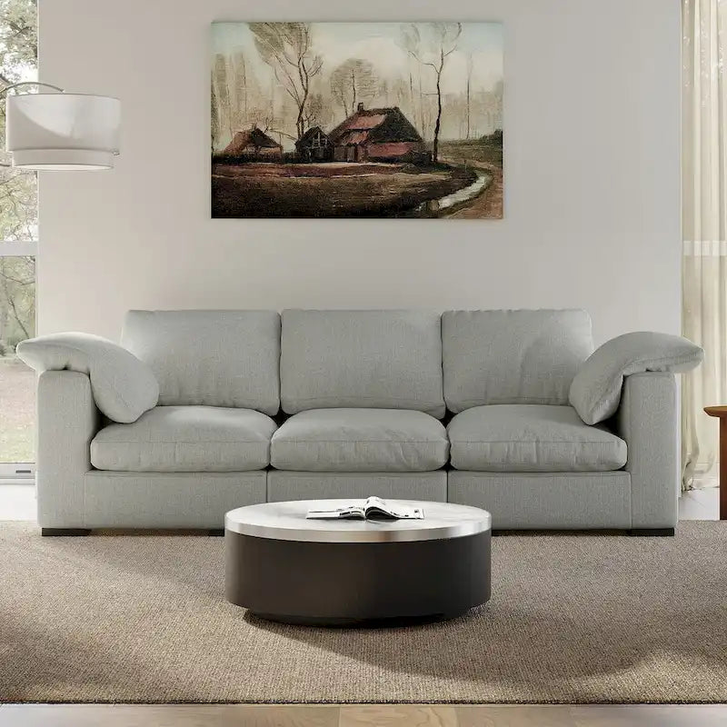 Modern Deep-Seat Three-Seater Linen Blend Sofa