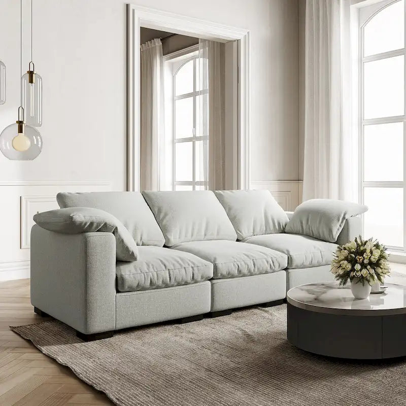 Modern Deep-Seat Three-Seater Linen Blend Sofa