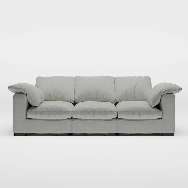 Modern Deep-Seat Three-Seater Linen Blend Sofa