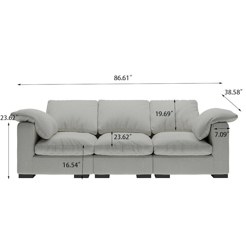 Modern Deep-Seat Three-Seater Linen Blend Sofa