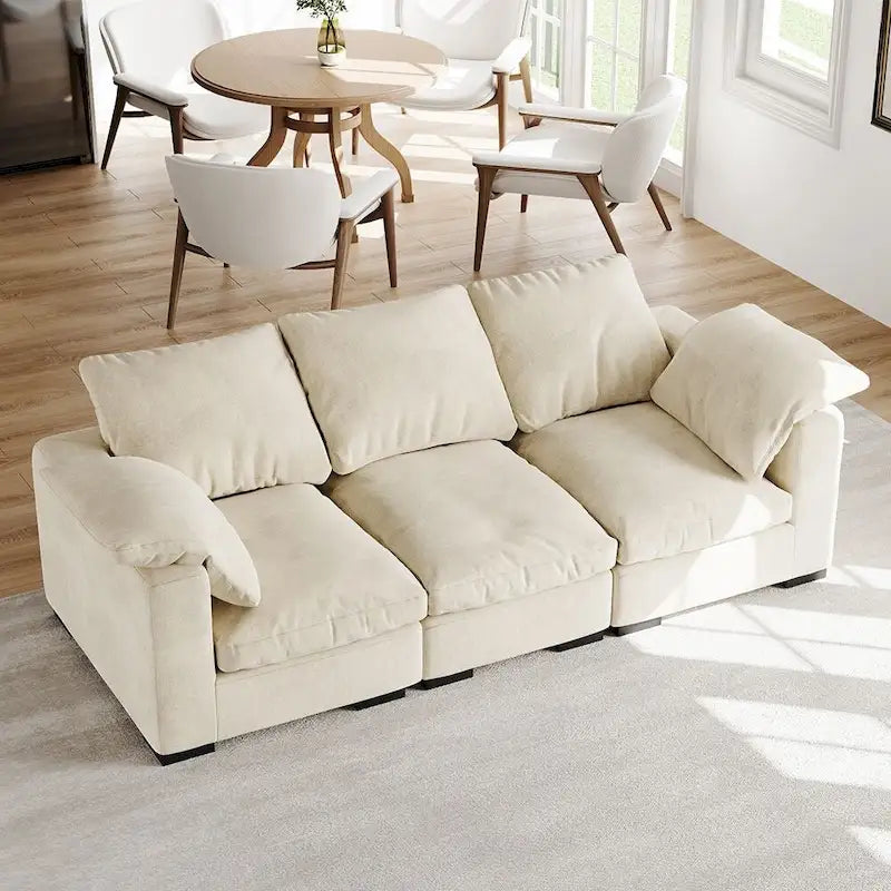 Modern Deep-Seat Three-Seater Linen Blend Sofa