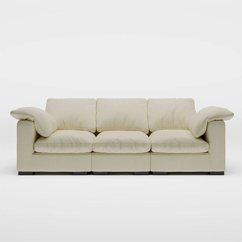 Modern Deep-Seat Three-Seater Linen Blend Sofa