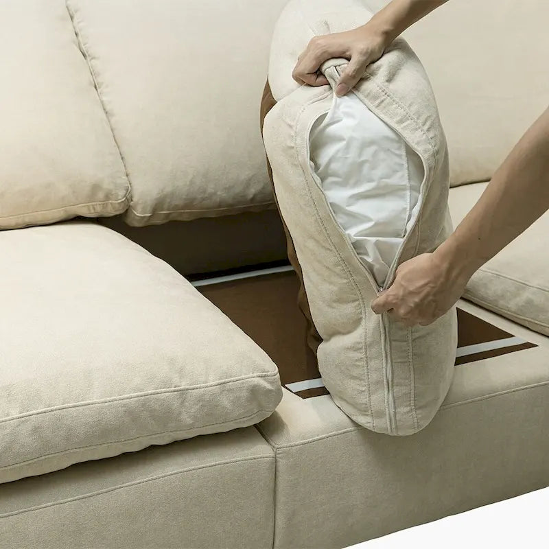 Modern Deep-Seat Three-Seater Linen Blend Sofa