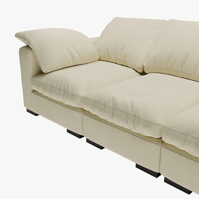 Modern Deep-Seat Three-Seater Linen Blend Sofa