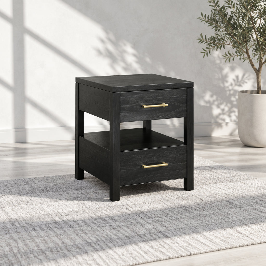 Black End Table with USB Charging and Storage