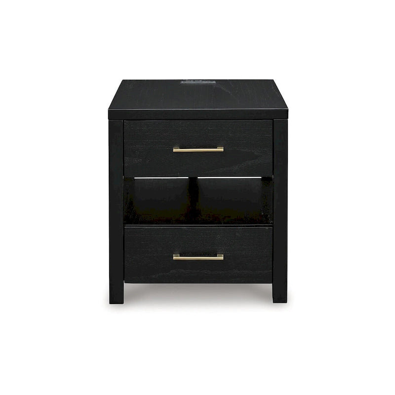 Black End Table with USB Charging and Storage