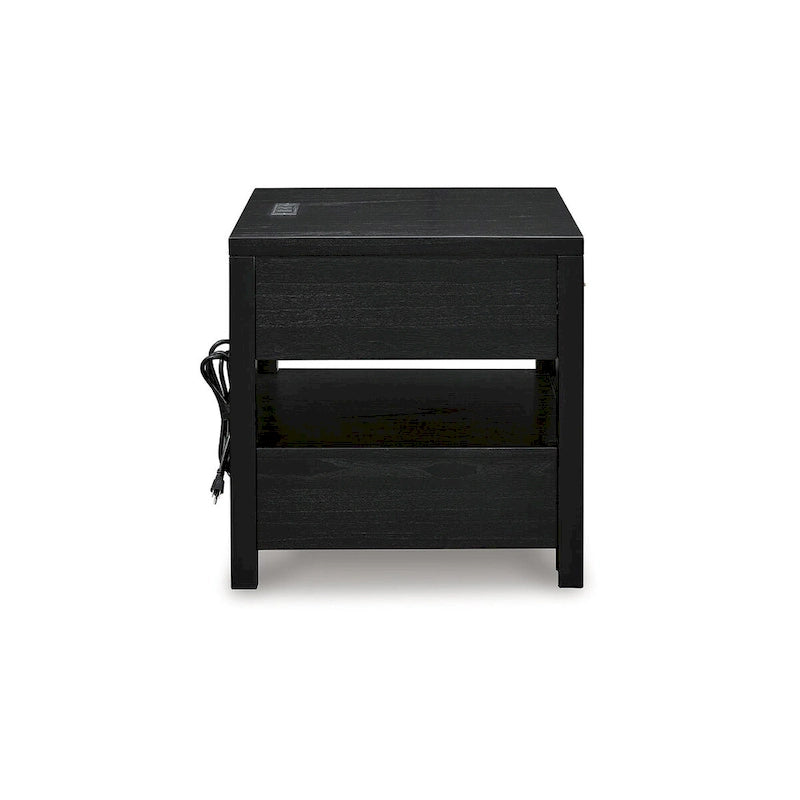Black End Table with USB Charging and Storage
