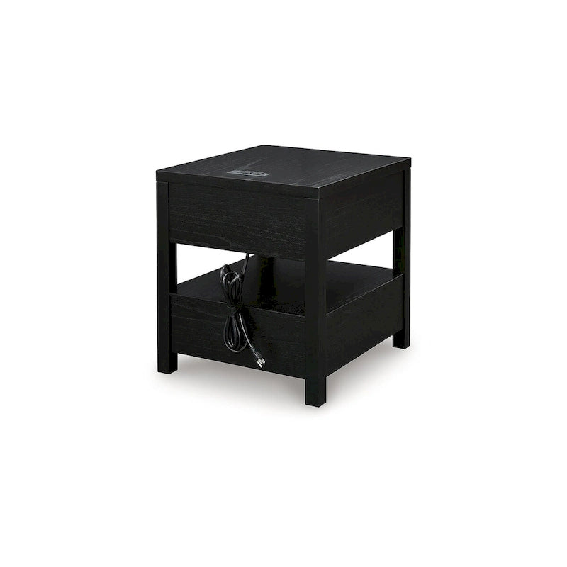 Black End Table with USB Charging and Storage