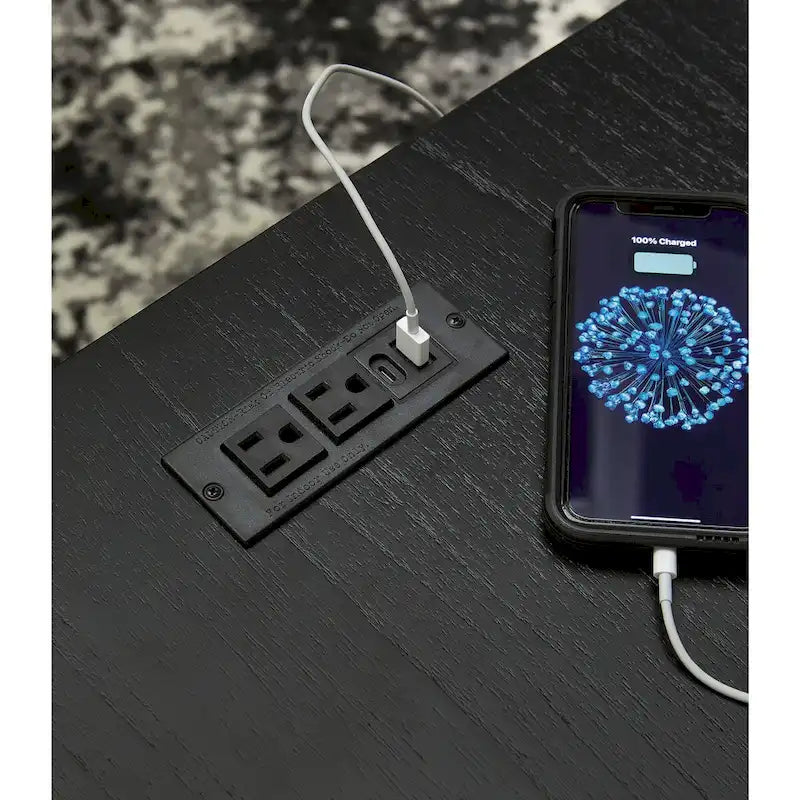 Black End Table with USB Charging and Storage