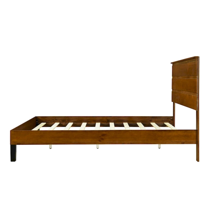 Solid Wood Platform Bed Frame with Three-Piece Headboard