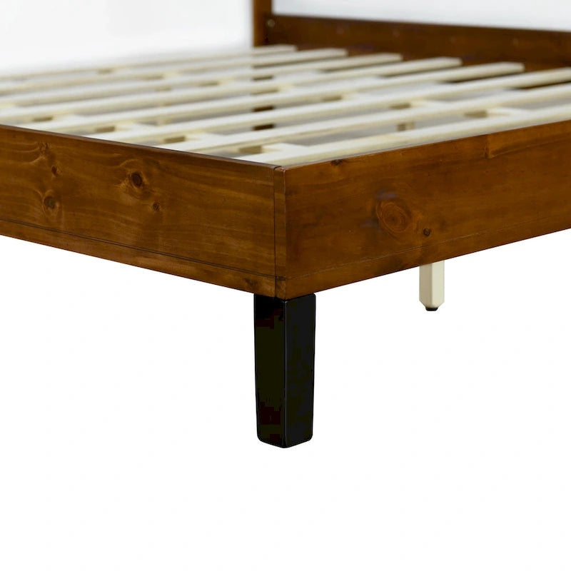 Solid Wood Platform Bed Frame with Three-Piece Headboard