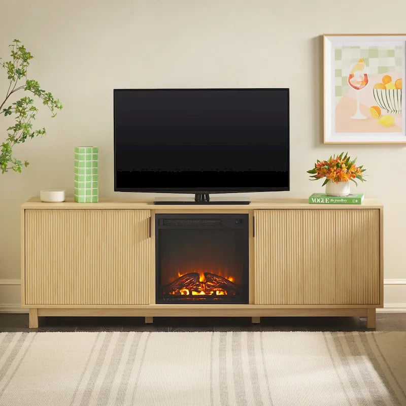 70-Inch TV Stand with Electric Fireplace and Storage Shelves