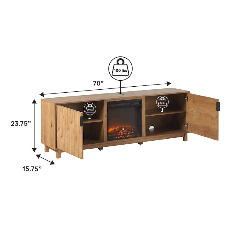 70-Inch TV Stand with Electric Fireplace and Storage Shelves
