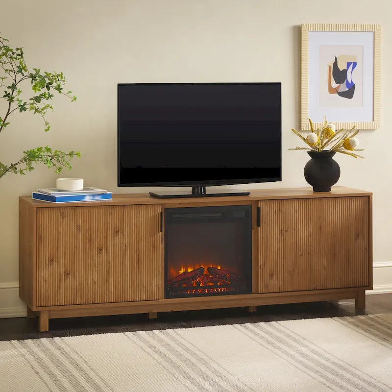 70-Inch TV Stand with Electric Fireplace and Storage Shelves