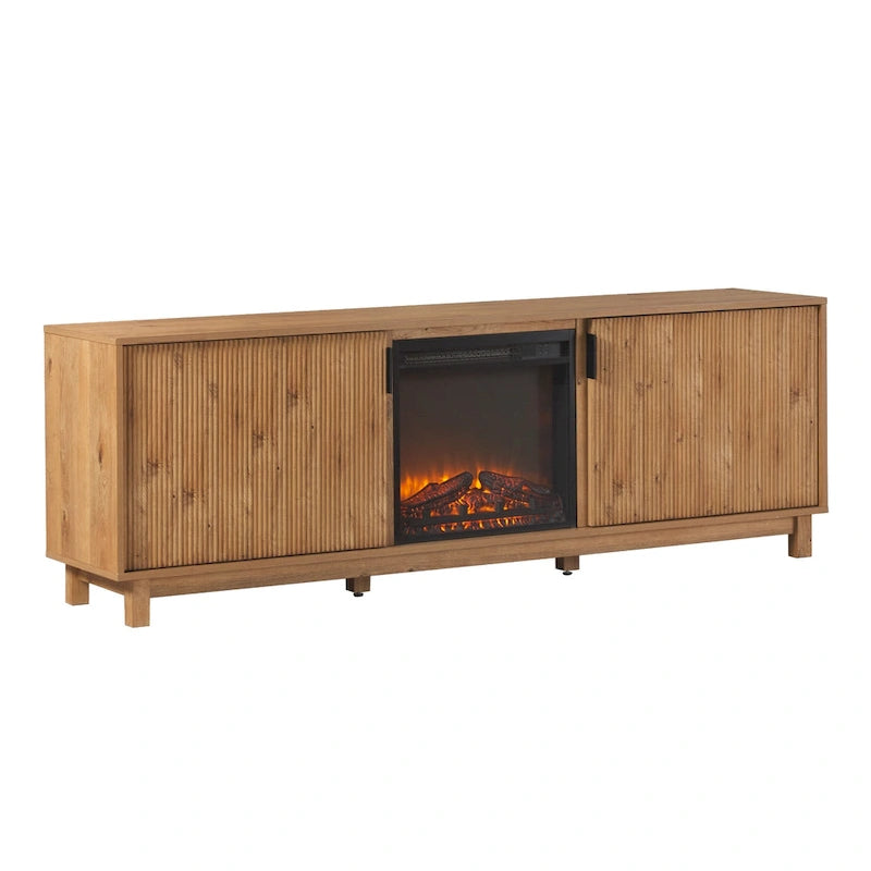70-Inch TV Stand with Electric Fireplace and Storage Shelves