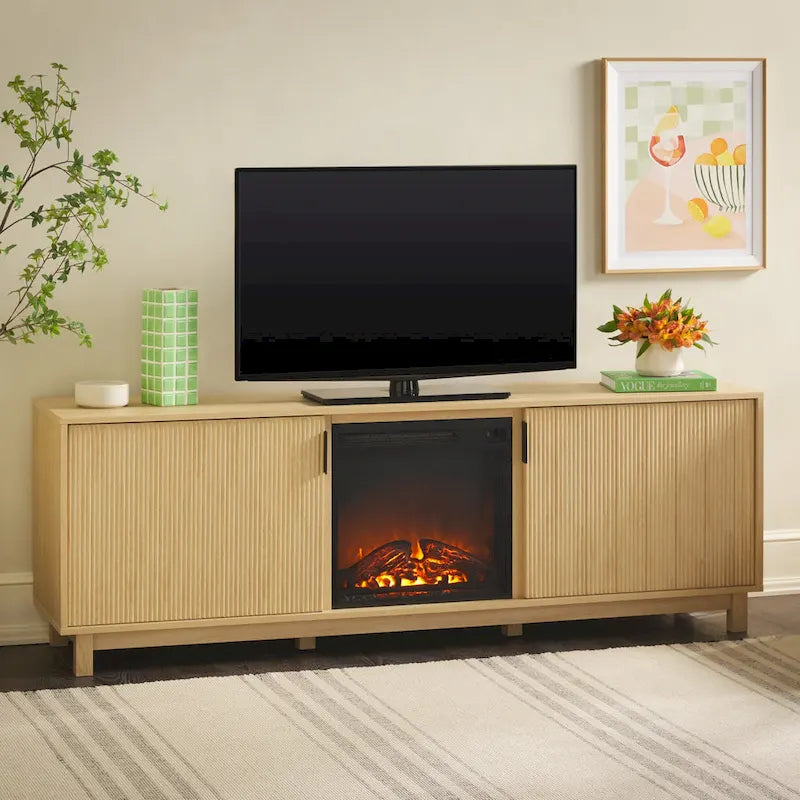 70-Inch TV Stand with Electric Fireplace and Storage Shelves