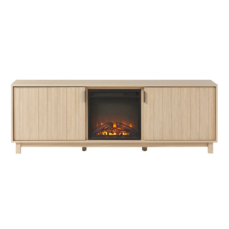 70-Inch TV Stand with Electric Fireplace and Storage Shelves