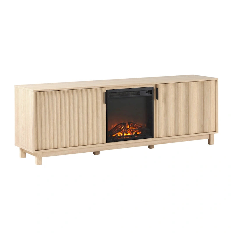70-Inch TV Stand with Electric Fireplace and Storage Shelves